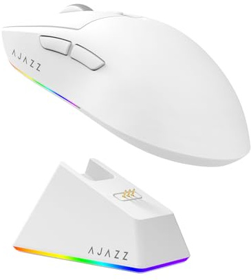 MechLands AJ139 V2 MC Gaming Mouse with Charging Base, Adjustable 12,000 DPI, PAW3311 Sensor, 3 Modes Wireless Mouse, 500mAh Battery, 1000 Polling Rate, 66g Lightweight, Win/Mac (White)