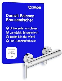 Duravit Balcoon Duscharmatur Aufputz für 1 Verbraucher, Badewannenarmatur mit Rückflussverhinderer, Einhebel-Brausemischer mit Keramikmischsystem, Chrom