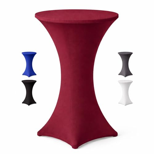Stehtischhusse für Bistrotisch mit 4 verstärkten Fußlaschen elastisch Stretch OEKO-TEX zertifiziert Ø 70-75x110-120 cm Bordeaux (1 Stück)