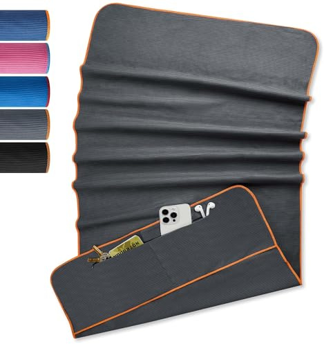 Elvior 2er Set Mikrofaser Fitness Handtuch 120x50cm + 70x30cm Kleine Handtücher mit Reißverschluss Tasche – Ultra saugfähige & kompakte Sporthandtücher für Fitnessstudio, Gym & Reisen