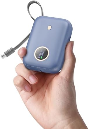 PowerBank Klein Aber Stark mit USB-C Kabel, Mini Power bank 10000mAh 22.5W Schnellladefunktion, Externe Handyakkus USB C Input&Output Akkupack für iPhone 16/15 Serie, Samsung, Google, Android und mehr