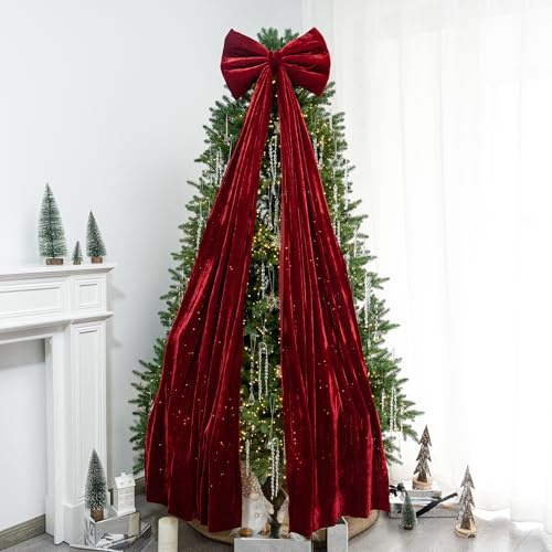 Christmas Tree Topper Bow,67x16in Velvet Extra Large Room Decor Ribbon Bow