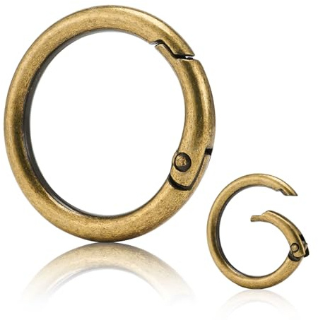 ZOUIQSS 10 Stück O-Ringe mit Federverschluss,runder Metallkarabiner mit geteiltem Federclip für Schlüsselanhänger,Handtaschen, Geldbörsen,Taschen und DIY-Dekorationen(Brushed Brass, 25 mm)