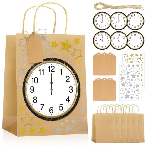Lets Joy Silvester Countdown Tüten, 6PCS Silvester Geschenktüten, 6PCS Countdown Aufkleber mit Etiketten Anhänger und Hanfseil, Silvesterpartyzubehör Silvesterspiel Partytüten Geschenkdeko 2026