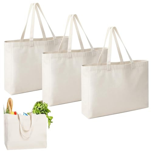 dogmoon Baumwolltasche, Groß Einkaufstasche, Baumwollbeutel Stoffbeutel, Jutebeutel, Stoffbeutel Unbedruckt, Wiederverwendbare Jutebeutel für Wäsche Sport Shopping