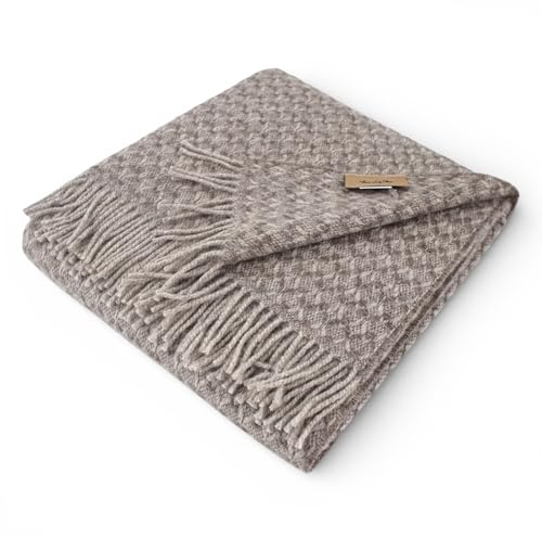 LANEROSSI Plaid aus reiner Schurwolle mit Fransen von Marzotto - 130 x 170 cm (Braun)