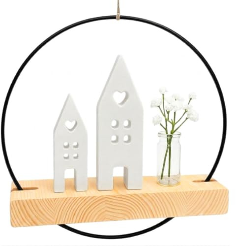 Liise | Türkranz, Boho Fensterdeko hängend, Hängedeko, Skandinavische Deko | Türkranz, Boho Fensterdeko hängend (20 cm): Hygge - skandinavische Deko, Glasvase mit Kunstschleierkraut, Holz & Gipshäuser