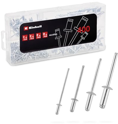 Einhell 400-tlg. Blindnieten-Set | 4 Größen | sortiert | Aluminium/Stahl | korrosionsbeständig | für Nietzangen | inkl. Aufbewahrungsbox