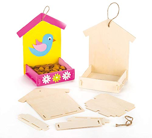 Baker Ross AF340 Mini Wooden Bird Feeder Kits, Bird Feeder to paint and Decorate for Kids Arts and Crafts or Garden Projects (Pack of 3)