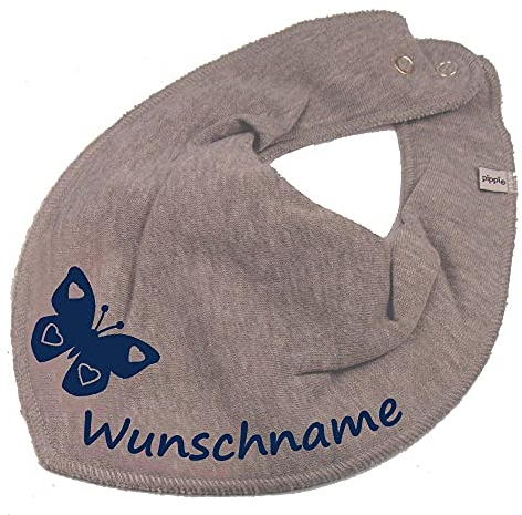 HALSTUCH mit Namen oder Text personalisiert für Baby oder Kind aus Baumwolle in Einheitsgröße Schmetterling grau