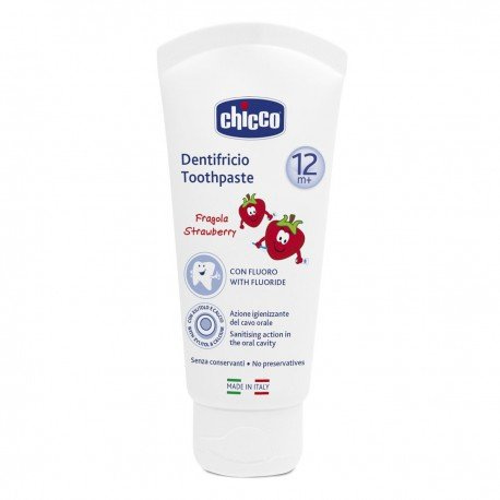 6 x CHICCO Pasta de dientes Fresa 12 + meses Flúor 50 Ml