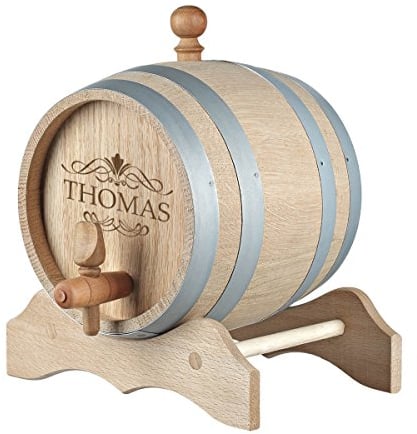 polar-effekt 1 Liter Holzfass, Whiskyfass, Weinfass Personalisiert mit Gravur - Geschenkidee zum Geburtstag für sie/ihn - Eichen-Fass für Whisky oder Wein - Motiv Scroll Design