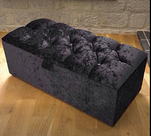luxisleepltd Beautiful Large Crushed Velvet Fabric Bedworth ottoman storage box/blanket box (Length 40'' x Width/Depth 18'' x Hieght 14'', BLACK)