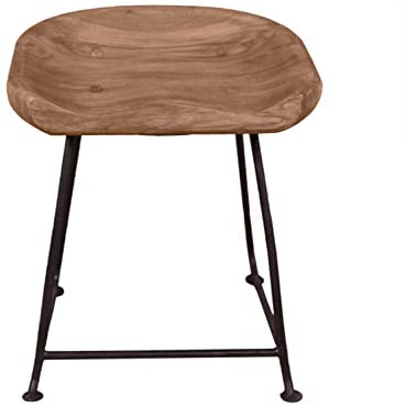 Hocker, Akazie mit Metall, cognacfarbig und schwarz