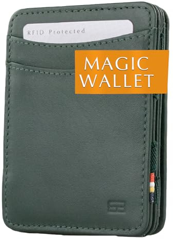 Hunterson Minimalist Slim Magic Coin Geldbörse Echtleder RFID Blocking, Einheitsgröße, Green