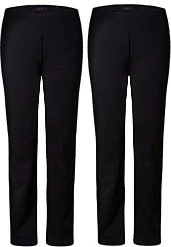 M1427 New Ladies Stretch Trousers Pack of 2 Straight Leg Stretch Ribbed Trousers Black Size 8-26 (12, Black Regular)