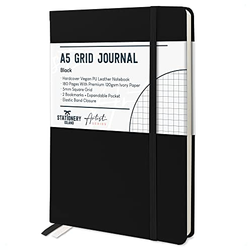 STATIONERY ISLAND Notizbuch A5 Kariert, Journal Hardcover mit 120 g/m² Dickem Papier, 180 Seiten Tagebuch, Notebook a5 für Mädchen, Reisetagebuch, Planen, Lernen, Schreiben