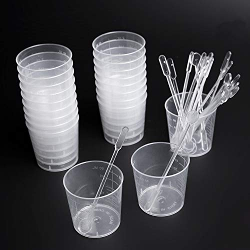 20 Pack 60ml Graduated Plastic Cups and 20 Pieces Plastic Applicators/Sticks for Mixing Paint