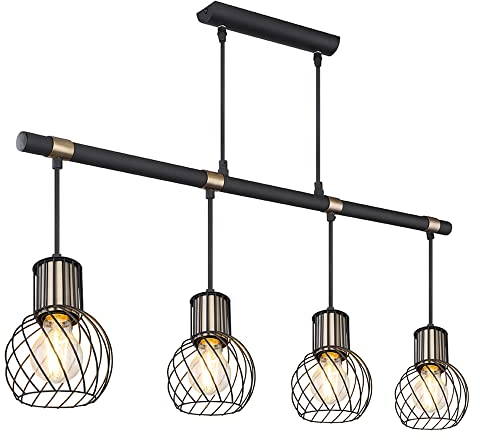 Globo VINTAGE Pendel Decken Leuchte Balken Ess Zimmer Gitter Hänge Lampe SCHWARZ-GOLD 54013-4H, Bunt, medium