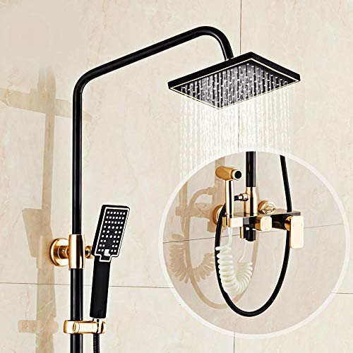 Huin Luxus-Duschset Gold und Schwarz Badarmaturen Badewanne Wasserhähne Duscharmatur Säule Duschpaneel Niederschlag Handspray