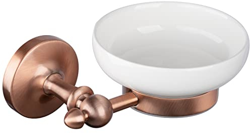 PaulGurkes Kupfer Seifenablage Retro Bad-Accessoires Nostalgie Keramik Schale Rote Bronze Seifenschale Wandhalterung Ablage für Seife Landhausstil massives Messing Keramikschale