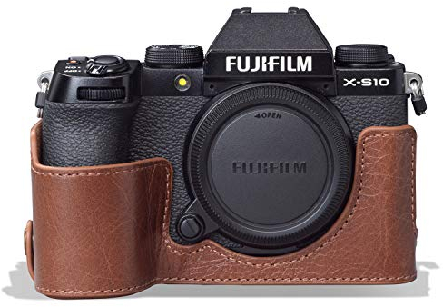 MegaGear MG1962 Ever Ready Echtleder Kamera-Halbtasche mit Trageriemen kompatibel mit Fujifilm X-S10 - Braun