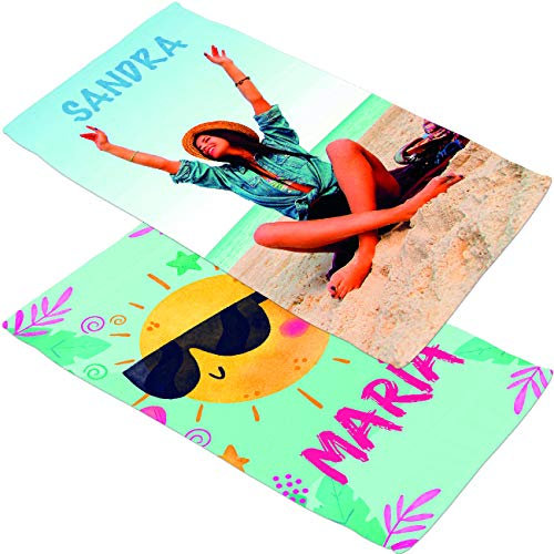 KALLPA Toallas de Playa o Ducha Personalizadas con Fotos, Dibujos, Nombre, Frases, Patrones repetidos cumpleaños, Aniversarios, San Valentín, día del Padre, día de la Madre.