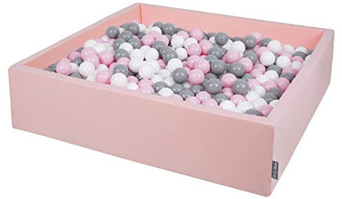KiddyMoon Piscine À Balles pour Bébé Carré 120X30cm/200 Balles 7Cm Grande Fosses À Boules Jouet Enfant, Rose:Blanc-Gris-Rose Poudré