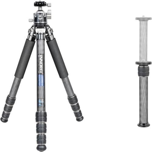 Trípode de fibra de carbono-INNOREL CT85C Trípode portátil profesional para cámara DSLR con centro de baja gravedad Cabezal panorámico de 360 ° y columna central corta Tubo de 32 mm Carga máxima 25 kg