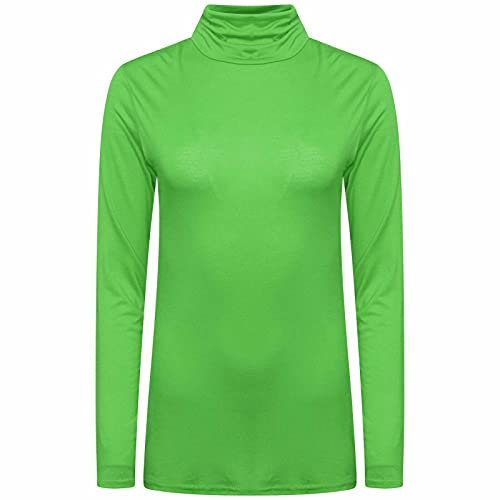 Crazy Fashion Womens Long Sleeve Polo Turtle High Neck Plain Stretchy Plus Size Casual Tops for Ladies Jumper UK 8-26 (Jade Green, 10)