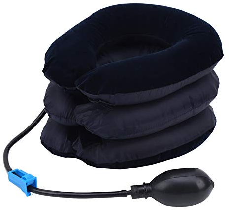 Neck Traction Device,Inflatable & Adjustable Neck Stretcher Collar, One Size Fits All Necks,Neck Traction Pillow for Home Traction Spine Alignment(Navy)