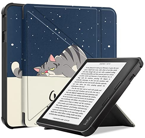 DWaybox Case for Kobo Sage 8 inch E-Reader Released 2021, Soft TPU Matte Back Cover, Slim Protective Smart Folio Shell Cover with Magnetic Closure and Stand Function -Cat