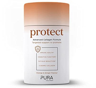 Pura Collagen Powdered Supplement (Protect) 5,000mg Bioactive Collagen Peptides® with Added Vitamin B12, Vitamin D3 and Natural Ginger Root Extract