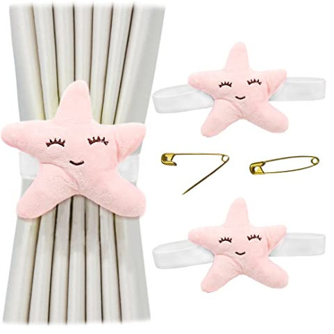 2 Stück Wolkenstern Seestern Vorhanghalter mit Schnalle Niedliche Vorhang Raffhalter Vorhanghalter Gurte für Kinderzimmer Kinderzimmer Rosa Seestern