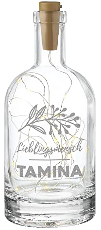 polar-effekt Botella decorativa iluminada con grabado personalizable – Cadena de luces LED – Luz de ambiente blanco cálido – Regalo decorativo para cumpleaños, Navidad, aniversario – diseño de persona