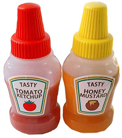 SouiWuzi 2 Piezas Mini Botellas de Ketchup, 25 ml recargador de Tomate Ketchup contenedores de recipientes, Botella de plástico de broches portátiles Squirt jarras para niños Trabajador de Oficina