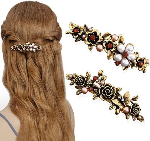 Kavya 2 Pièces Barettes Cheveux Femme, Vintage Métal Barrettes à Cheveux, Pince a Cheveux Perle de Cristal pour Cheveux Fins, Accessoire Cheveux pour Mariage Femme Fille