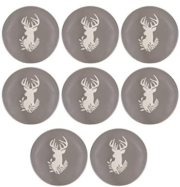 Side Plate Set of 8 Bread Cake Dessert Plates - Hand Painted Grey & White Country Stag Stoneware Crockery Dishwasher & Microwave Safe Dinnerware Set