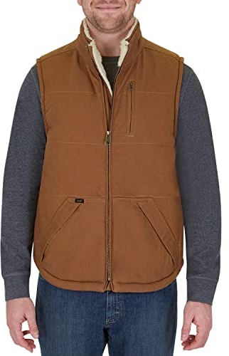 Lee Herren-Arbeitskleidung aus Segeltuch, Winterweste für Herren, Arbeitsweste mit Taschen, ärmellose Jacke für Herren, Tabak, Größe XL, Braun