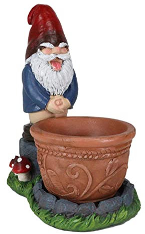 Ebros Gift Can't Keep It in! Skurriler frecher Zwerg mit Hose unten und seinem Hintern, der in Blumen-Pflanzgefäß pinkelt, Vase mit Fliegenpilz, Pilzfigur, Reise, Gartenzwerge, DIY,