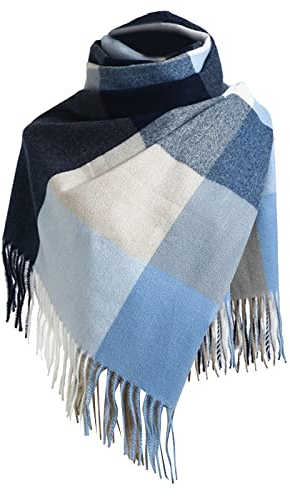 Damen Winter Schal - Kariert Groß Kuschelig Elegant Lang Plaid Halstuch Karo Herbst XXL Deckel Weich Warm Fransen Tartan Deckenschal