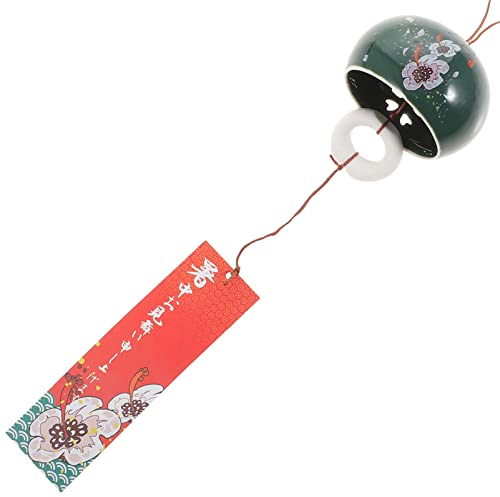 Cabilock Keramik Windglocke Japanisch Edo Furin Wind Glocke Balkon Windspiel Porzellan Garten Omamori Windglocken Anhänger Wind Glocke Glockenspiel Windspiel für Garten Ornamente Grün