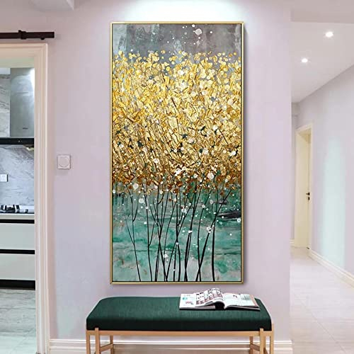 Jianghu Art Gerahmtes Wandkunst-modernes Luxus-abstraktes grünes Gold-Leinwand-Gemälde-großes goldenes Wand-Kunst-Plakat-Bild-Wohnzimmer-43x86cm/(17x34inch) mit Rahmen