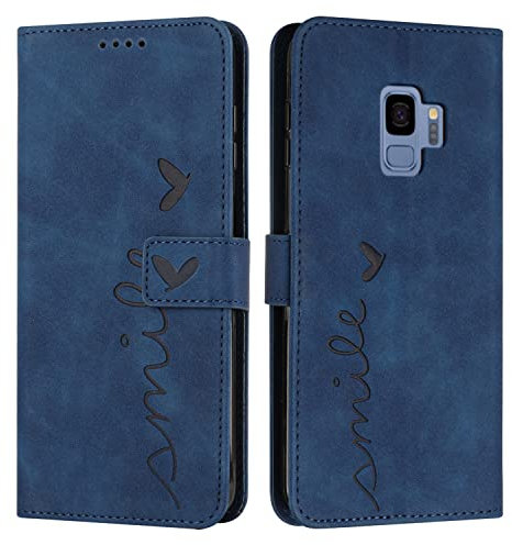 EATCYE Coque pour Samsung Galaxy S9, Étui Housse en Cuir PU et TPU Premium, Magnetique Flip [Pochette de Portefeuille], Etui de Protection pour Samsung Galaxy S9 (Bleu)
