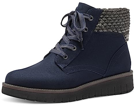 MARCO TOZZI Damen Stiefeletten zum Schnüren mit Stoffbund Flach, Blau (Dk.Navy Comb), 39