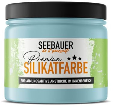 SEEBAUER diy Silikatfarbe Blau 300ml für Innen (No. 821 Arctic Blue) Atmungsaktive Mineralfarbe für Allergiker - Abwaschbare Wandfarbe - Blautöne hohe Deckkraft