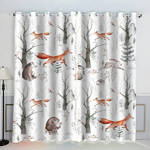 JIARKA Rideaux Occultants Enfant Forêt De Renard - Rideau de Fenêtre Moderne Style Scandinave pour Chambre - 2 Panneaux Acoustiques 70x160 cm LxH