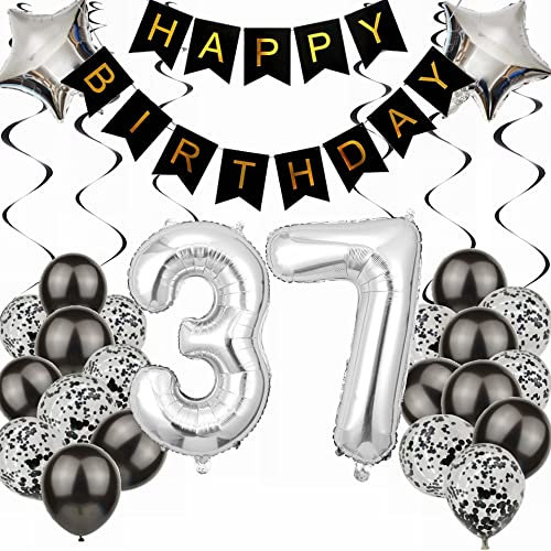 Kiwochy Luftballon 37. Geburtstag Dekoration Black and Silber Party Deko 37. Geburtstag Junge Party Deko 37 Geburtstag Männer Frauen 37 Geburtstag Männer Deko Geschenk 37 jahre Geburtstag Deko Ballon