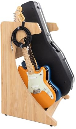 GATOR FRAMEWORKS - Supporto per chitarra elettrica Serie Elite con rack combinato per custodie da 3 a 4 spazi, finitura opaca in acero naturale (GFW-ELITEGTR3RK-MPL).