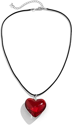 VCCKNB JEWELRY Gargantilla de corazón grueso con colgante de corazón grande, collar de cristal, aniversario, cumpleaños, regalo de San Valentín para ella, 44+5.5cm, Cristal, Collar de corazón rojo